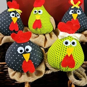 Set of 5 Handmade/Handsewn Polka Dot Chicken Decor